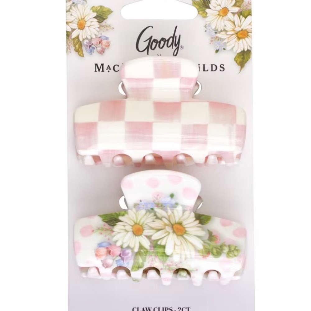 Pink and White Floral Claw Clips Set of 2